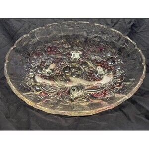 Vintage Indiana Glass Garland Flashed Purple Grapes Oval Footed Fruit Bowl